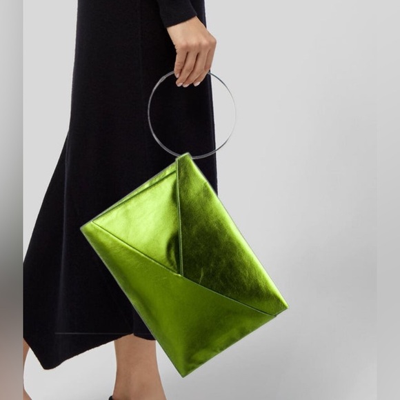 MM6 Maison Margiela Large Green Metallic Envelope Clutch with Ring - Picture 2 of 5